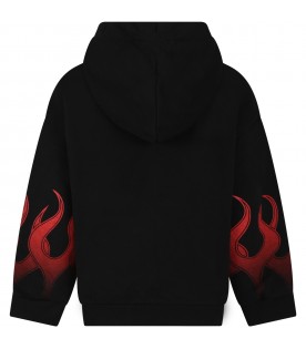 Black sweatshirt for boy with flames and logo