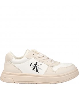 Ivory sneakers for kids with logo
