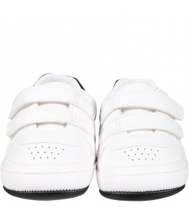 White sneakers for baby kids with logo