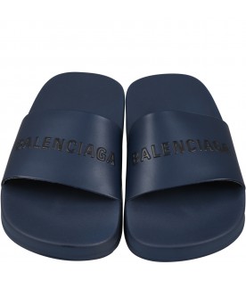 Blue sandals for kids with logo