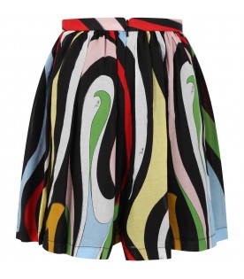 Multicolor shorts for girl with print and logo