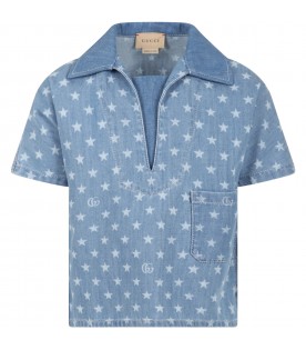 Light blue shirt for kids with iconic double GG