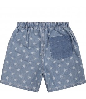 Light blue shorts for baby kids with iconic double GG
