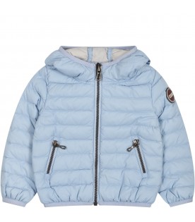 Light blue jacket for baby boy with iconic logo