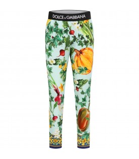 Multicolor trousers for girl with iconic print and logo