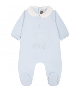 Light blue onesie for baby boy with writing and heart