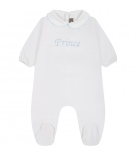 White onesie for baby boy with writing