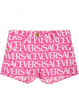 Fuchsia shorts for baby girl with logo print