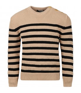 Beige sweater for kids with lines