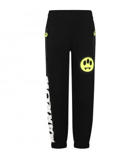 Black trousers for kids with logo and iconic smiley