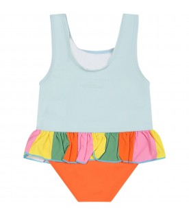 Multicolor swimsuit for baby girl with parrots print