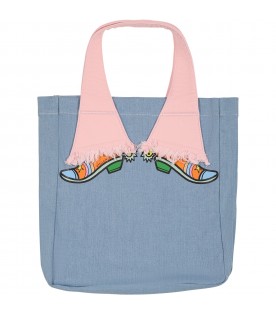 Light blue bag for girl with boots print and logo