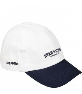 White hat for kids with "Star camp" writing and blue logo