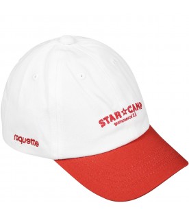 White hat for kids with "Star camp" writing and red logo