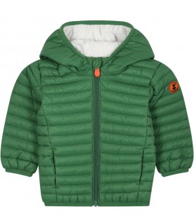 Green downn-jacket "Nene" for baby boy with logo
