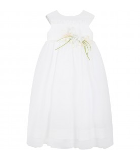 Ivory dress for girl with flowesr applied