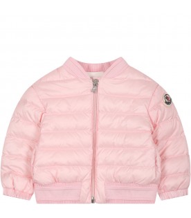 Pink "Ter" down jacket for baby girl with logo