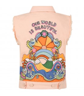 Pink waistcoat for girl with "Our world is beatiful" writing