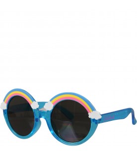 Light bleu sunglasses for girl with rainbow and logo