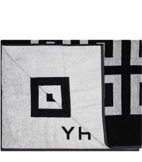 Black beach-towel for kids with logo and 4G pattern