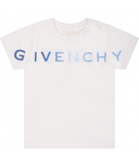 White t-shirt for baby boy with logo and 4G pattern