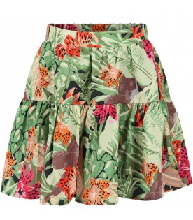 Multicolor skirt for girl with print jungle and logo