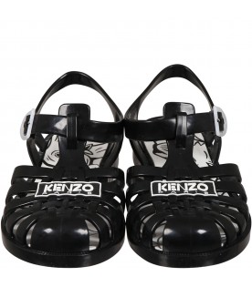 Black sandals for kids with logo