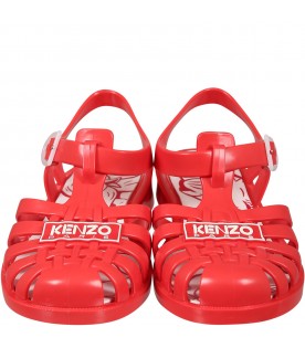 Red sandals for kids with logo