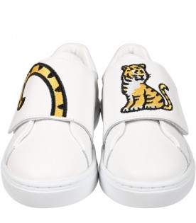 White sneakers for boy with Kotora and logo