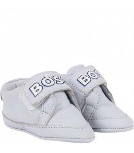 Light blue sneakers for baby boy with "Boss" writing