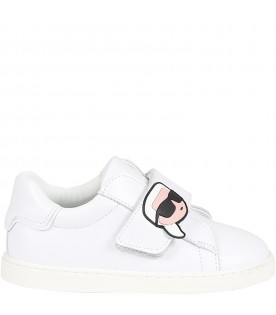 White sneakers for baby boy with Karl Lagerfeld patch and logo