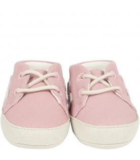 Pink sneakers for baby girl with white logo