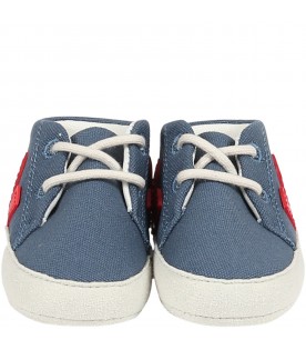 Blue sneakers for baby boy with red logo