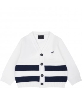 White cardigan for baby boy with logo