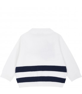 White cardigan for baby boy with logo