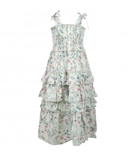 Green dres for girl with flower print