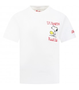White t-shirt for boy with Snoopy and logo