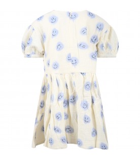 Ivory dress for girl with smiley all-over