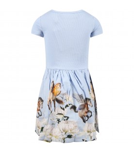 Multicolor dress for girl with horses, butterflies and flowers print