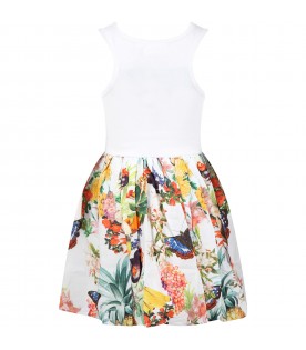Multicolor dress for girl with  tropical fruit and butterfly print
