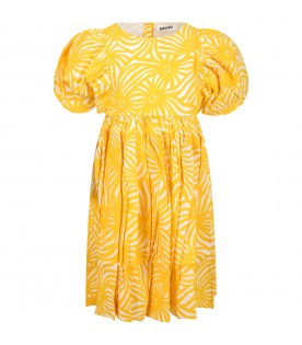 Yellow dress for girl with sunbeams print