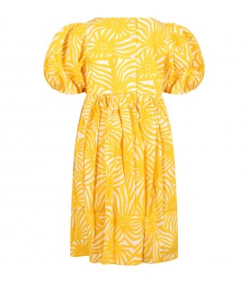 Yellow dress for girl with sunbeams print