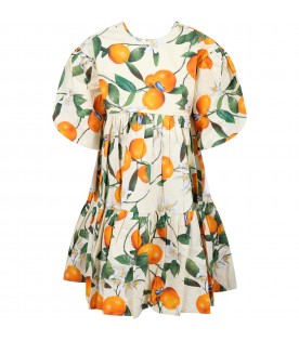 Multicolor dress for girl with orange and flower print