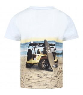 Multicolor t-shirt for boy with beach and jeep print