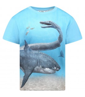 Light blue t-shirt for boy with aquatic world print