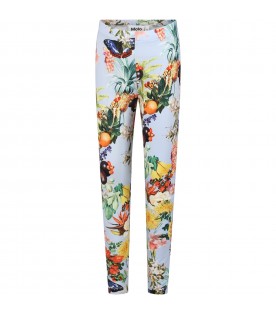 Multicolor leggings for girl with  tropical fruit, flowers and butterflies print