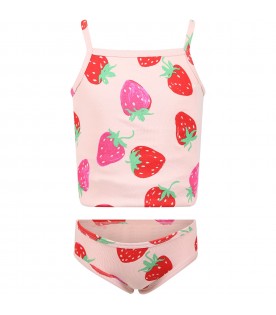 Multicolor set for girl with strawberry print