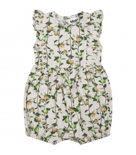 Multicolor romper for baby girl with apple print