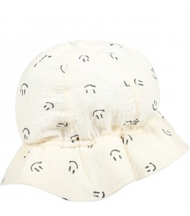 White cloche for baby kids with black smiley