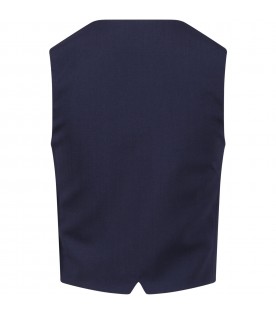 Blue waistcoat for boy with logo